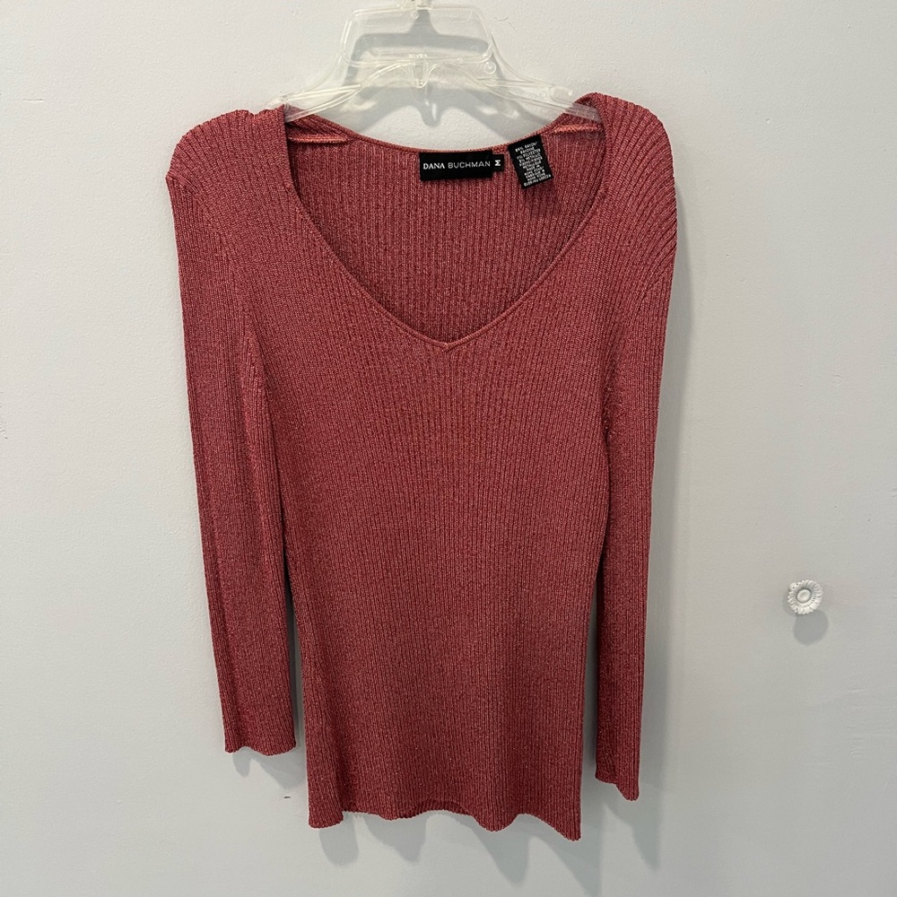Dana Buchman Berry Pink Shimmer Long Sleeve Top
